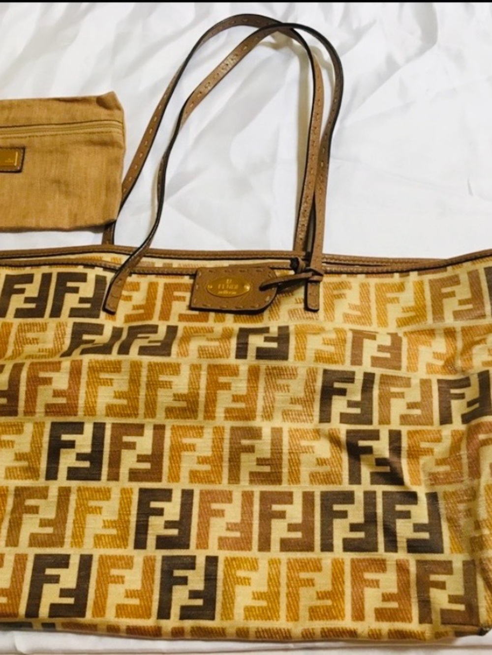 Fendi Tan & Brown FF Logo Tote Bag - Picture 13 of 16